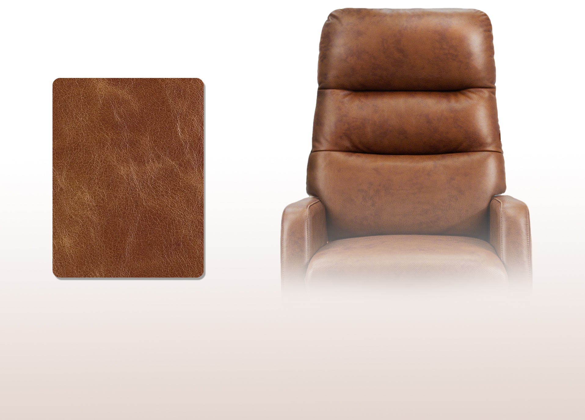 Brown leather armchair with a close-up of the leather texture on a white background